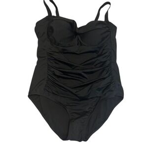 Swimsuits for All sz 24 Black Tummy Control ruched one piece bathing suit ruched